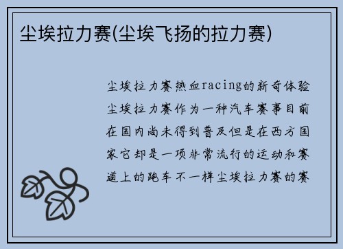 尘埃拉力赛(尘埃飞扬的拉力赛)